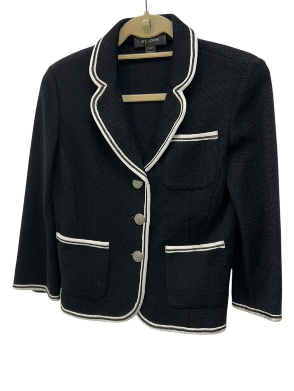 St. John Nautical black white Santana knit contrast cardigan sweater jacket S